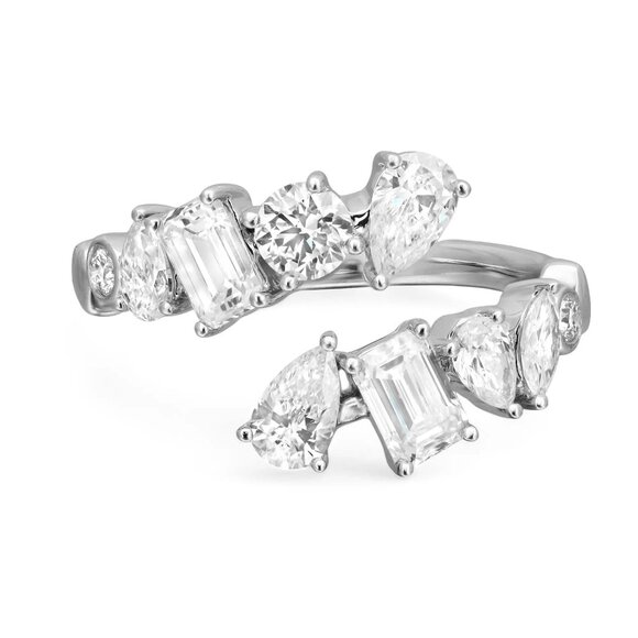 Multi Shape Lab Grown Diamond Bypass Ring 18K White Gold 1.65Cttw - Picture 2 of 5